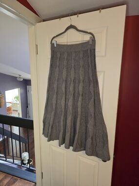 Lapis Gray Cable-Knit A-Line Midi Skirt